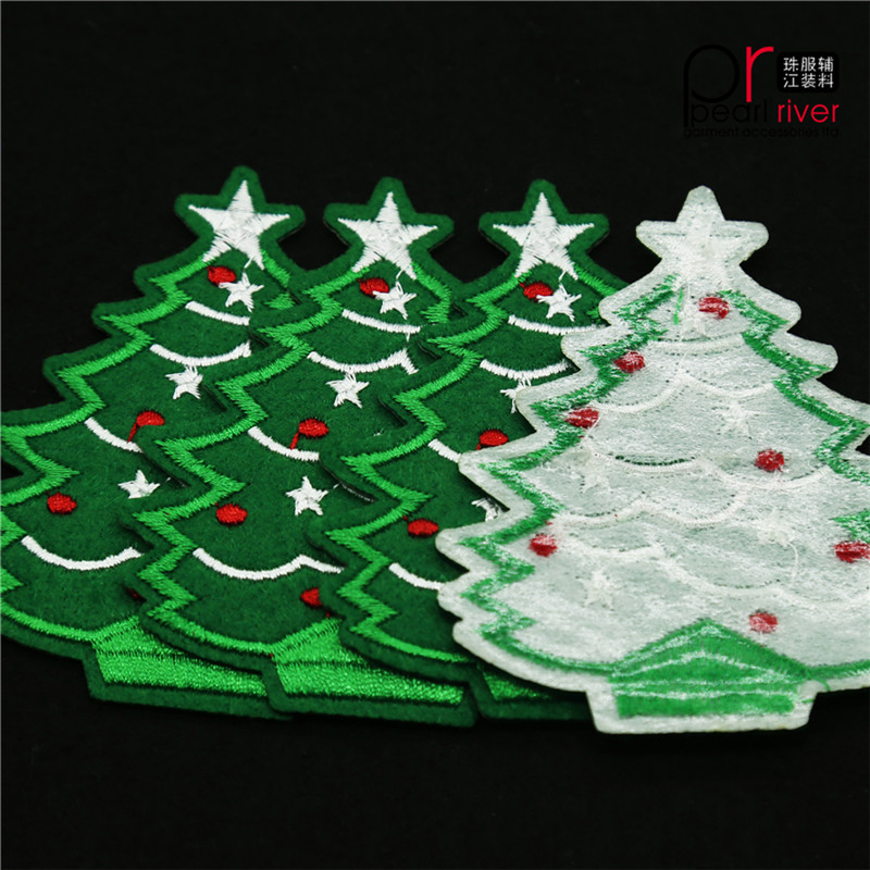 Toppa ricamo albero di Natale verde con colla sul retro per decorazioni
